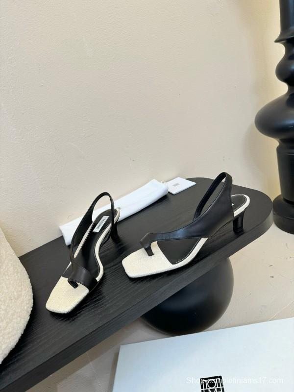 2025 Women Toteme Black White Leather Slingback Sandals