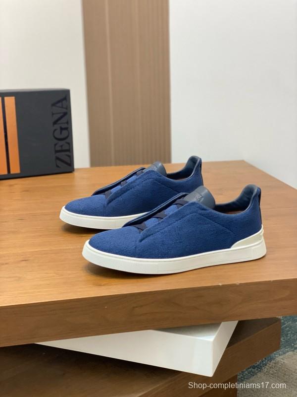 2024 Men Ermenegildo Zegna Blue Calfskin Pelletessuta Sneakers MJ00280
