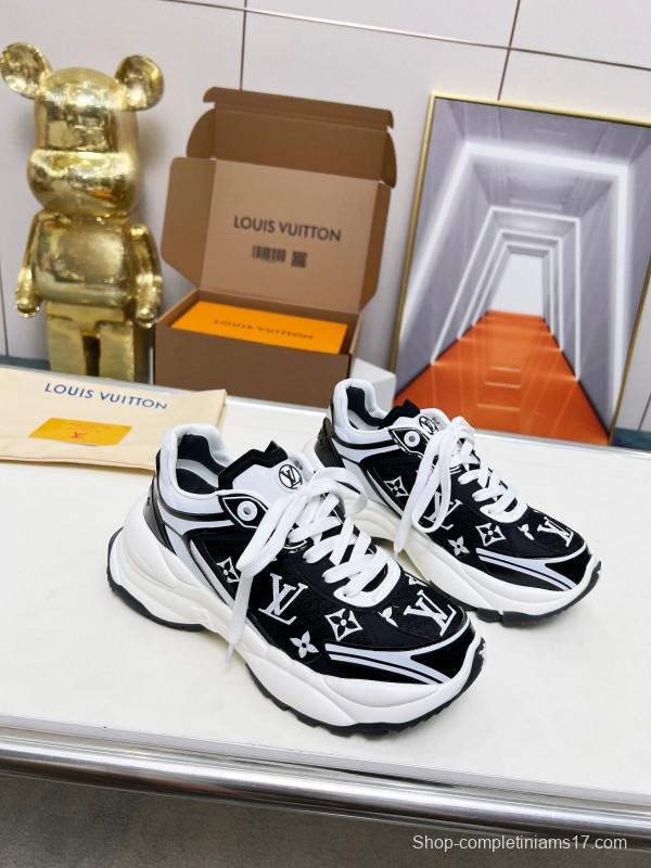 2025 Unisex Louis Vuitton Black White Fabric Leather Sneakers LY00340(F)/LY00341(M)