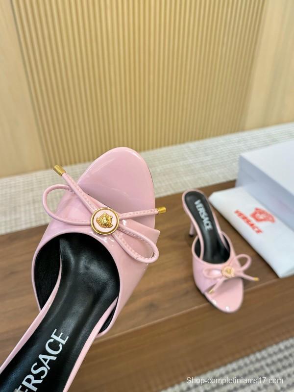 2025 Women VERSACE Pink Leather Heeled Mules LY00210