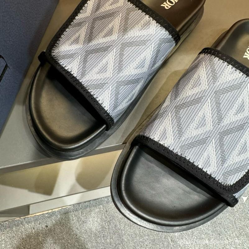 2024 Dior Grey White Fabric Slippers MJ00180