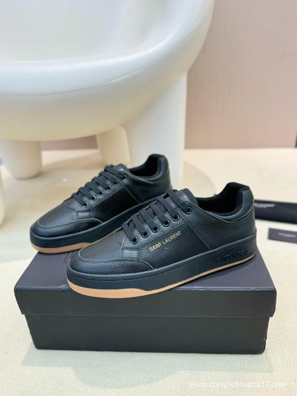 2024 Unisex Yves Saint Laurent Black Gold Leather Casual Shoes Laser Cut MJ00350