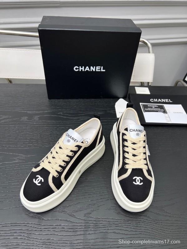2025 Women Chanel Black White Canvas Sneakers LY00250