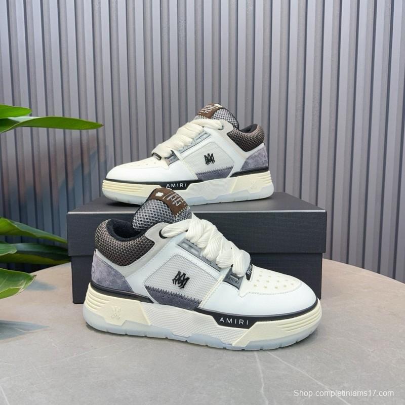 2024 Unisex Amiri White Grey Mesh Suede Sneakers MJ00360