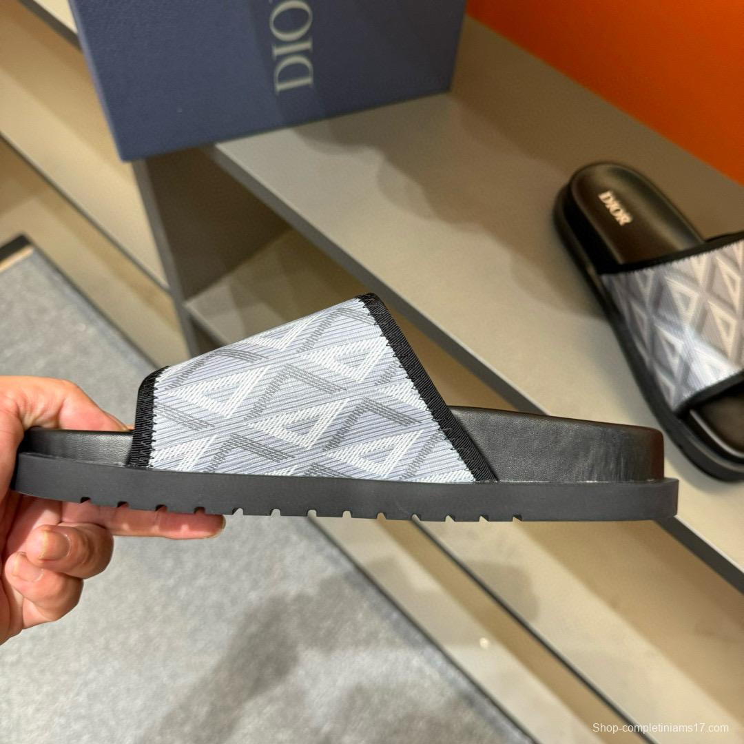 2024 Dior Grey White Fabric Slippers MJ00180