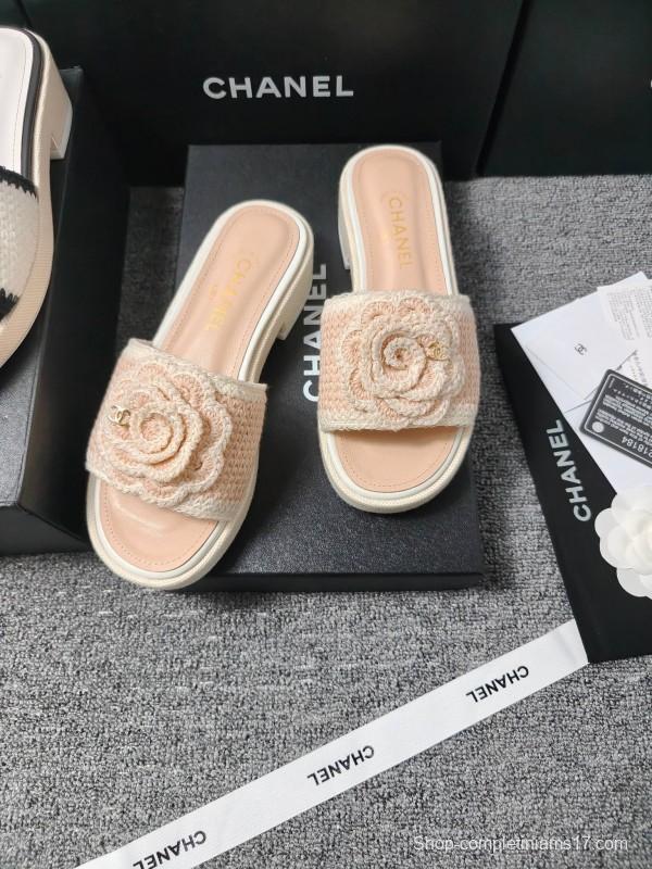 2025 Women Chanel Beige Fabric Slippers CC Logo LY00000