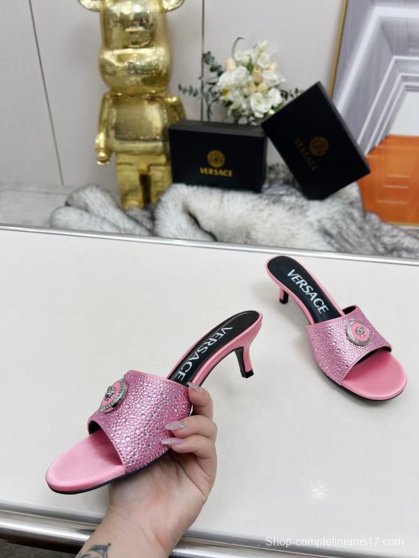 2025 Women VERSACE Pink Leather Sandals MJ00230