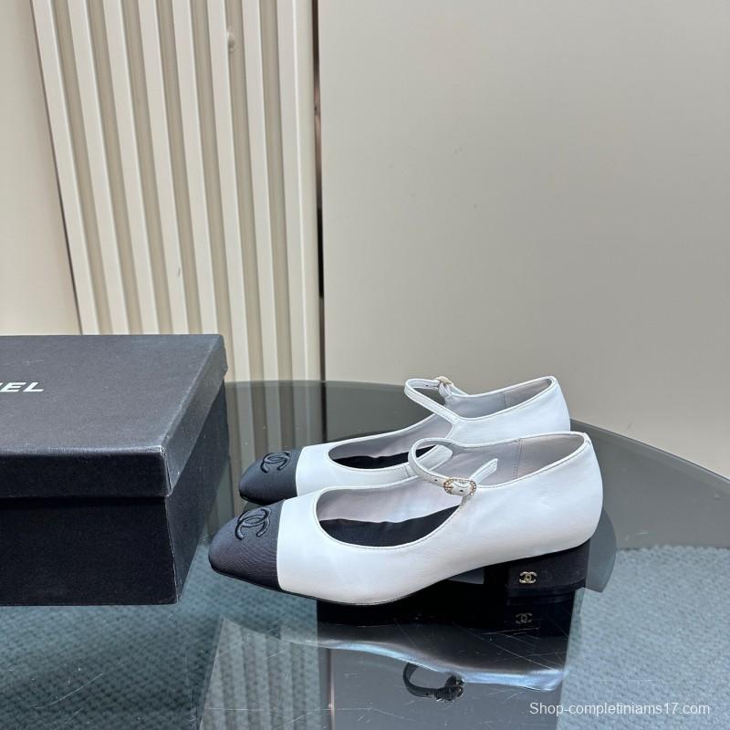2025 Women Chanel White Black Leather Mary Jane Shoes