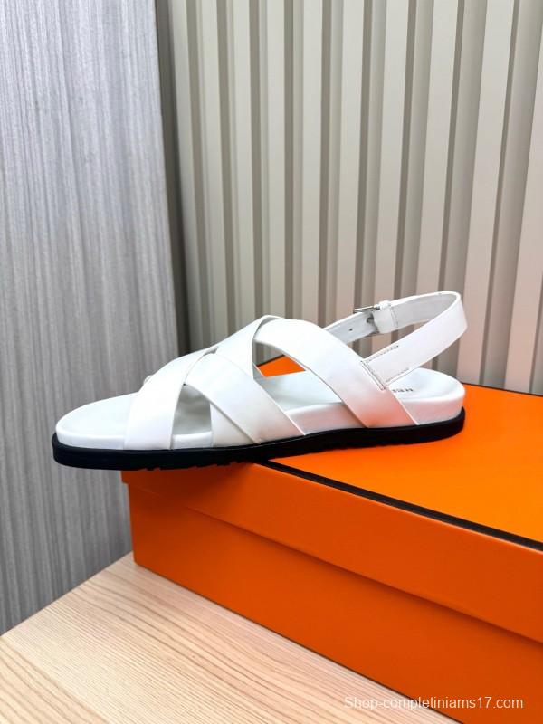 2025 Slippers Hermès White Leather Sandals LY00270