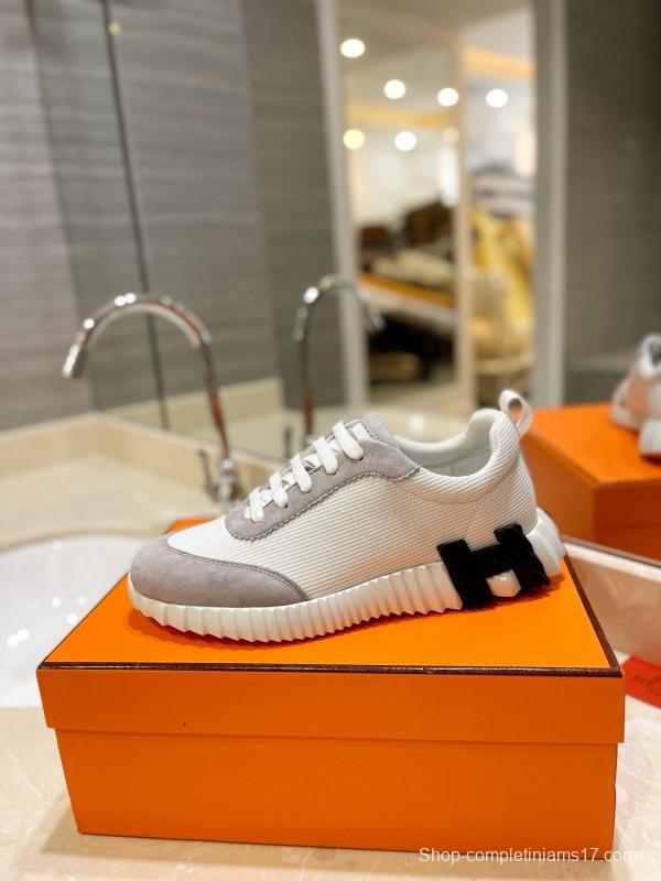 2024 Unisex Hermès White Gray Suede Mesh Sneakers MJ00320