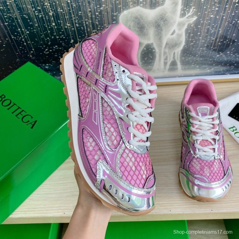 2025 Women BV Pink Silver Mesh Leather Running Sneakers