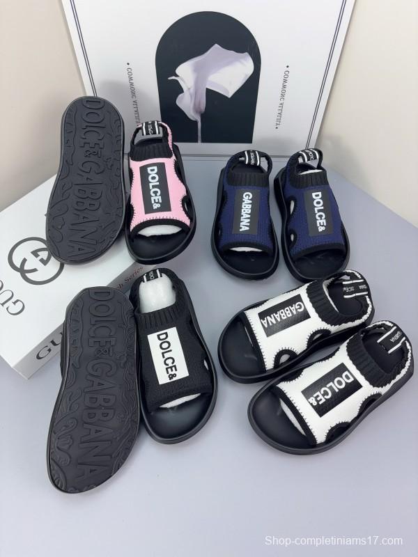 2025 Kids Dolce & Gabbana Pink Black White Knit Sandals