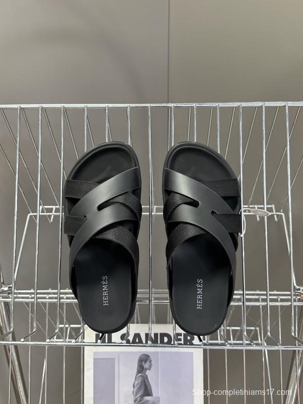 2025 Slippers Hermès Black Leather Slippers