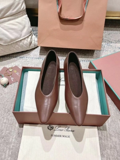 2025 Women Le Parmentier Brown Leather Ballet Flats LY00300