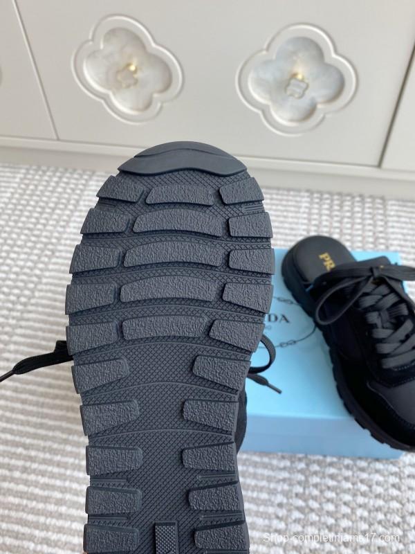 2025 Women Prada Black Nylon Leather Sneakers LY00290