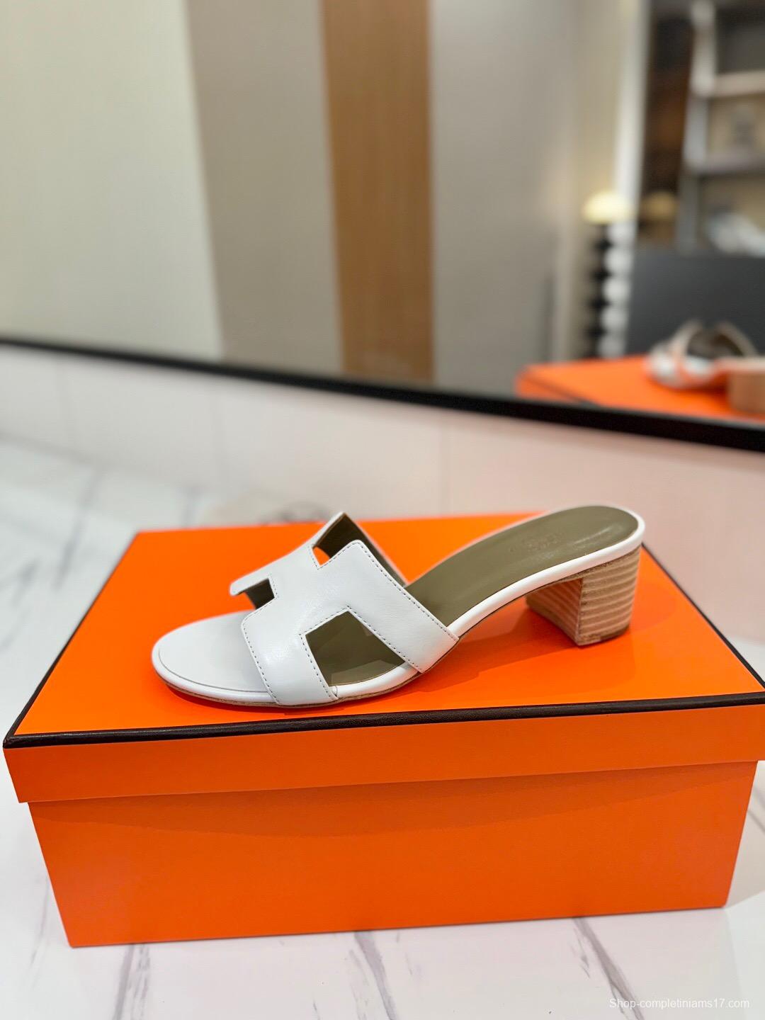 2025 Women Hermès White Leather Sandals