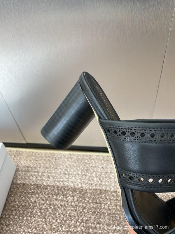 2024 Women Dior Black Leather Slide Sandals