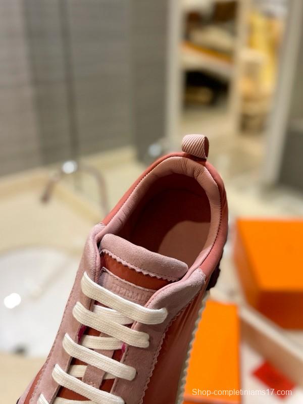 2024 Women Hermès pink beige suede mesh sneakers MJ00320