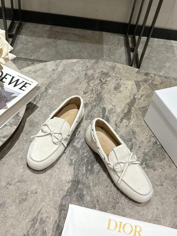 2025 Women Dior White Suede Loafers