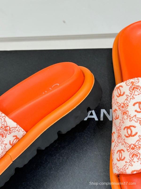 2025 Slippers Chanel Orange Nylon Slippers