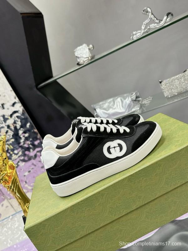 2024 Unisex Gucci Black White Leather Sneakers MJ00310