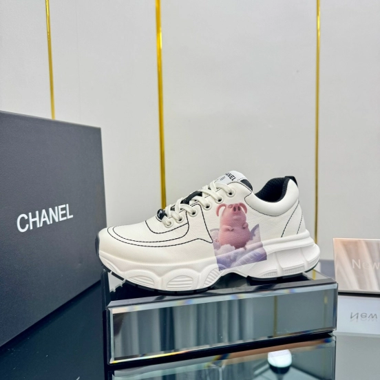 2025 Women Chanel White Leather Sneakers