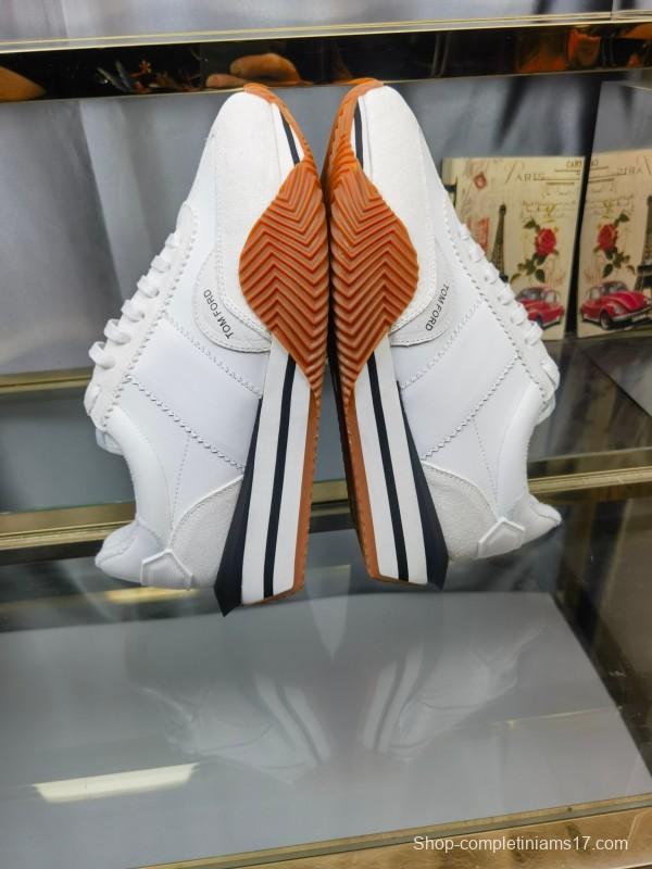2025 Unisex TOM FORD White Leather Suede Sneakers LY00360(F)/LY00370(M)