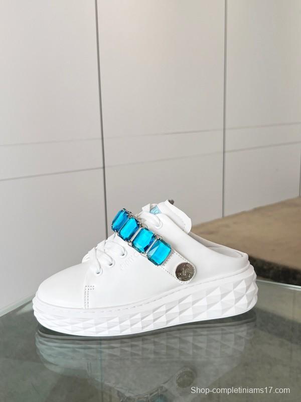 2025 Women Jimmy Choo White Blue Leather Sneakers LY00350