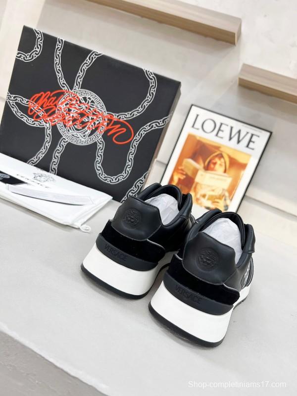 2025 Men VERSACE Black Leather Sneakers LY00320
