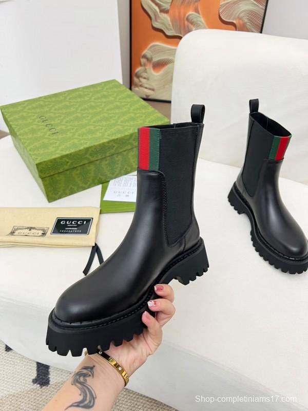 2024 Women Gucci Black Leather Boots MJ00340