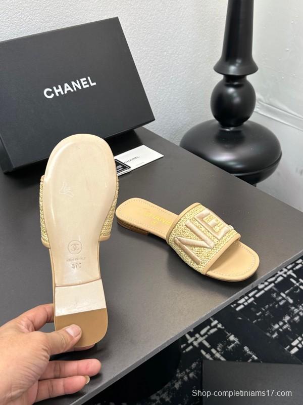2025 Women Chanel Beige Fabric Sandals