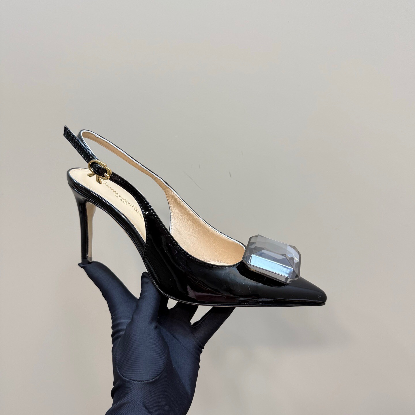 2025 Women Gianvito Rossi Black Patent Leather Slingback Heels KFY00300