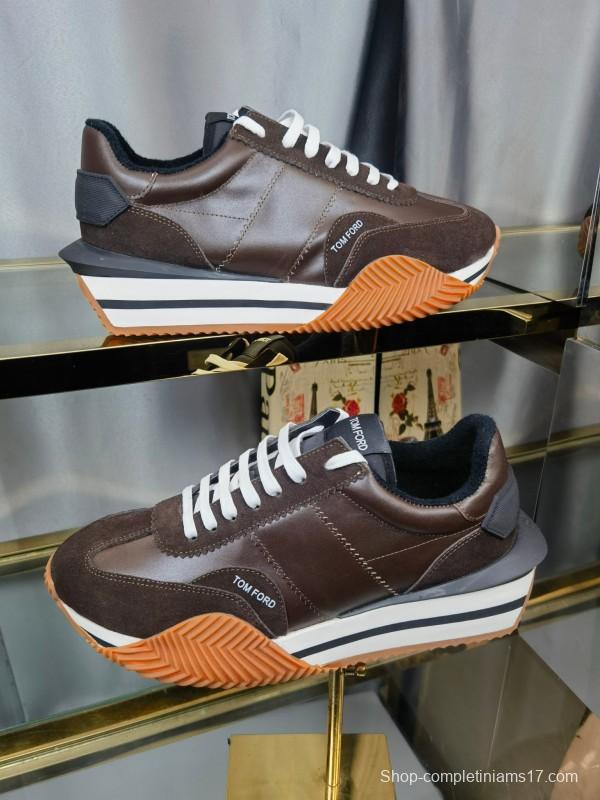 2025 Men TOM FORD Brown Black Leather Suede Sneakers LY00360(M)