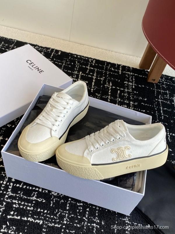 2025 Women Celine White Canvas Sneakers CR-03