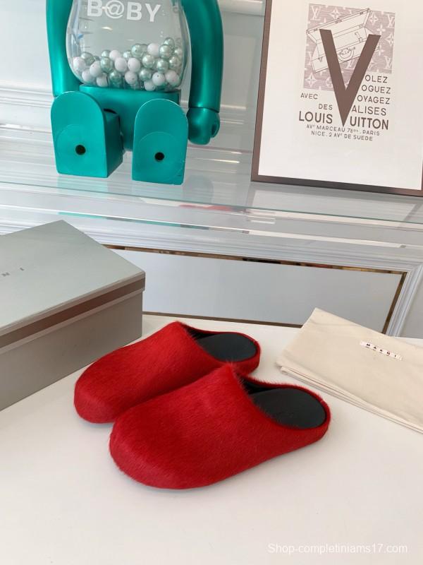2024 Women Marni Red Pony Hair Mule