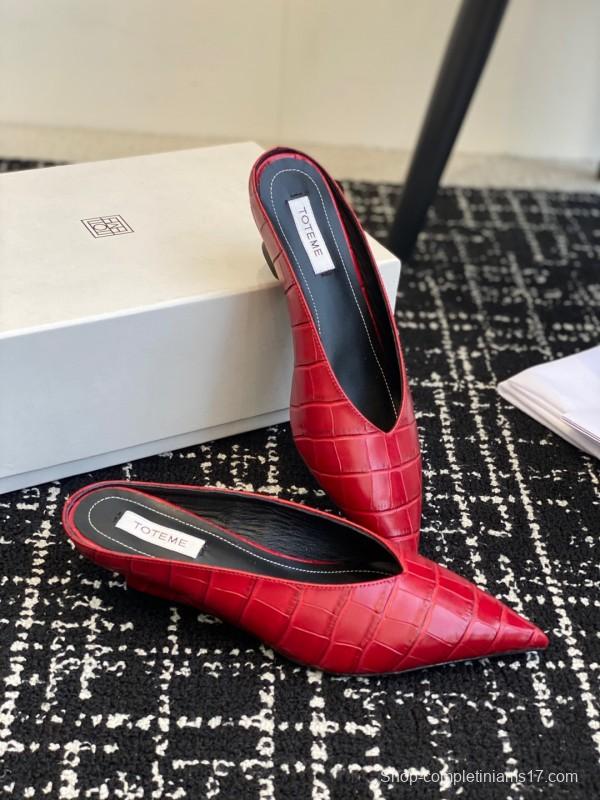 2025 Women Toteme Red Leather Pointed Toe Mule KFY00290