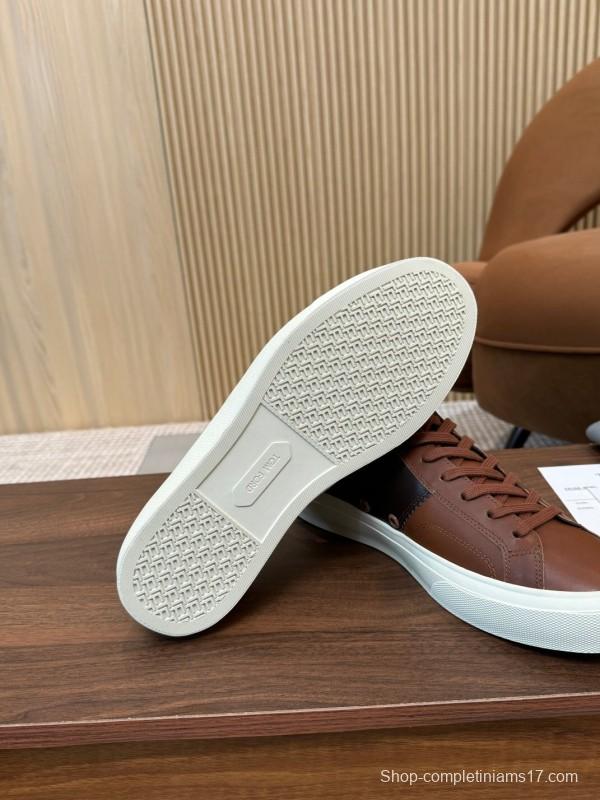 2025 Men TOM FORD Brown Black Leather Sneakers LY00360