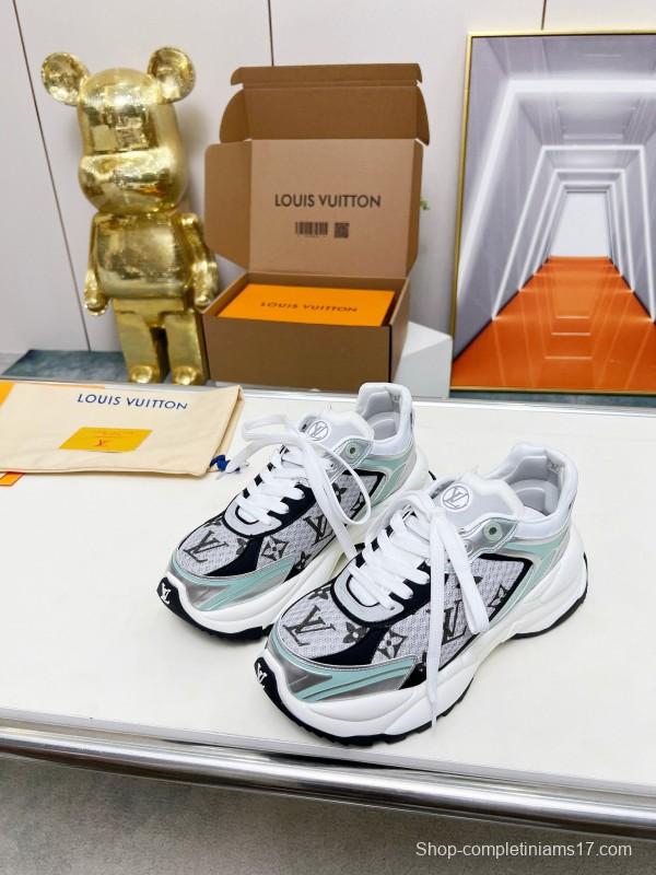 2025 Women Louis Vuitton White Black Mint Leather Mesh Sneakers LY00340