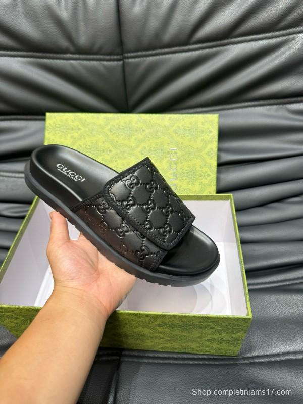 2024 Slippers Gucci Black Leather Slippers MJ00200