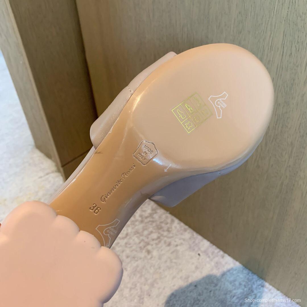 2025 Women Gianvito Rossi Beige Leather Slippers KFY00260