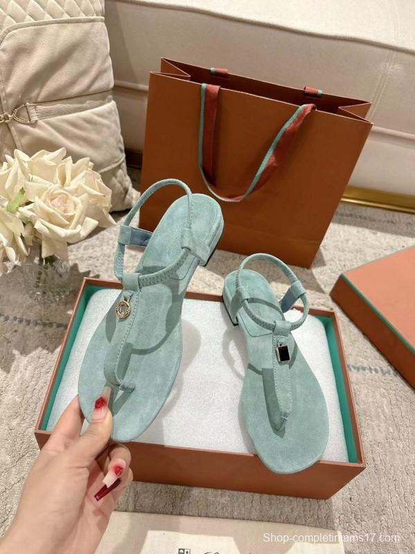 2025 Women LP Light Blue Suede Sandals LY00250