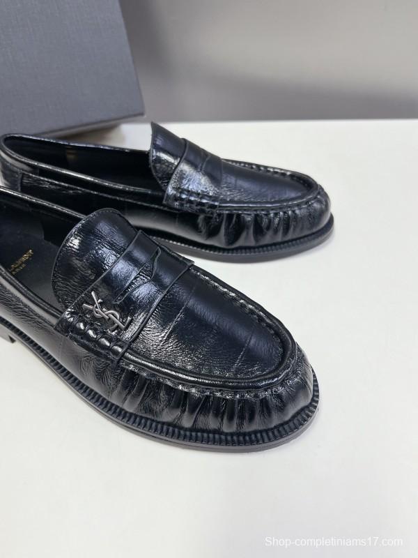 2025 Women Yves Saint Laurent Black Leather Loafers