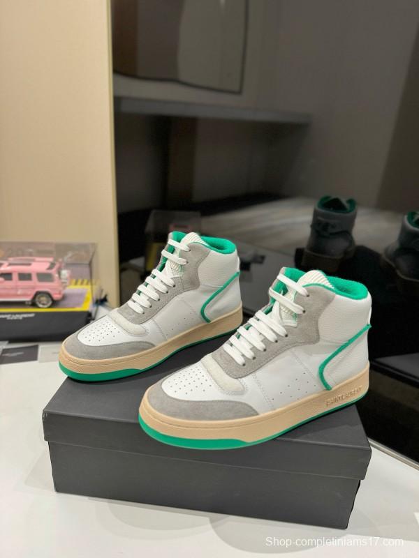 2024 Unisex Yves Saint Laurent White Grey Green Leather Suede Sneakers