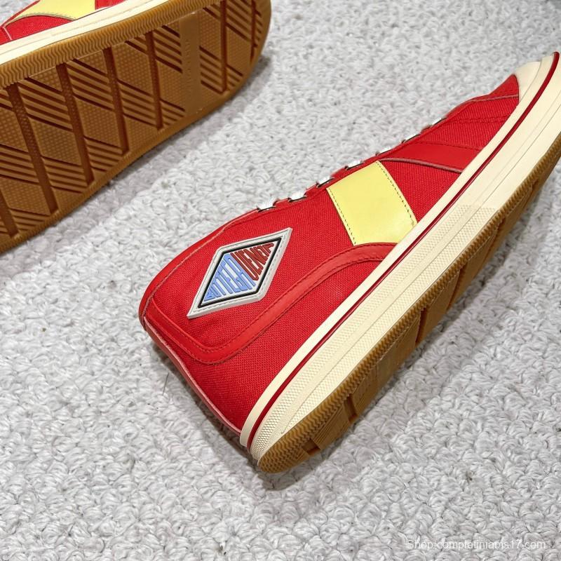 2025 Unisex Bottega Veneta Red Canvas Leather Sneakers Hand Painted LY00