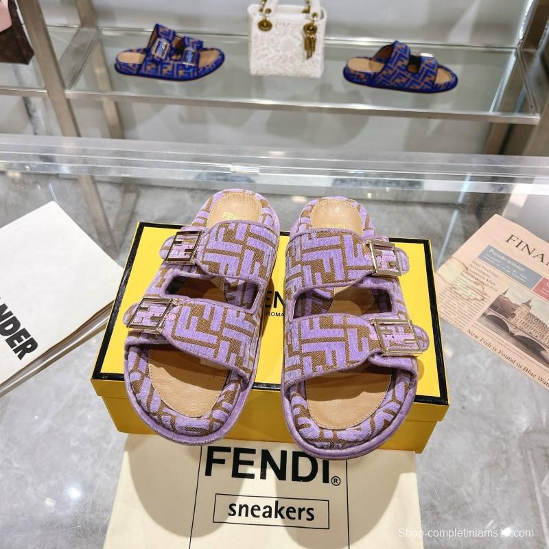 2025 Slippers Fendi Purple Canvas Slippers KFY00250