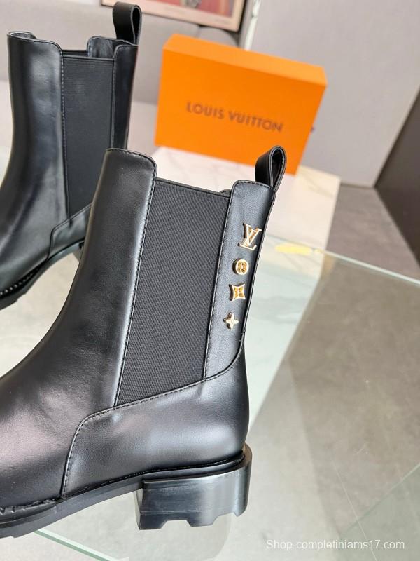 2024 Women Louis Vuitton Black Leather Ankle Boots MJ00310