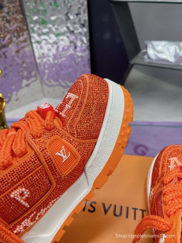 2024 Kids Louis Vuitton Orange Leather LV Trainer