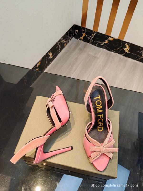 2025 Women TOM FORD Pink Velvet High Heel Sandals KFY00300
