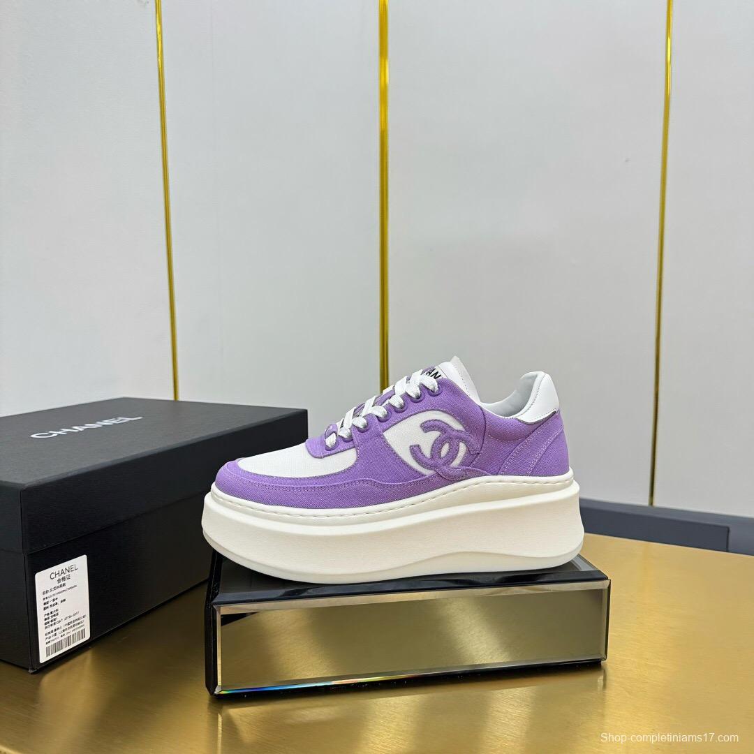 2025 Women Chanel Purple White Leather Canvas Sneakers