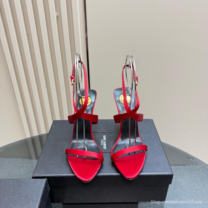 2025 Women Yves Saint Laurent Red Silk Wedge Sandals Elegant Craftsmanship LY00360(F)